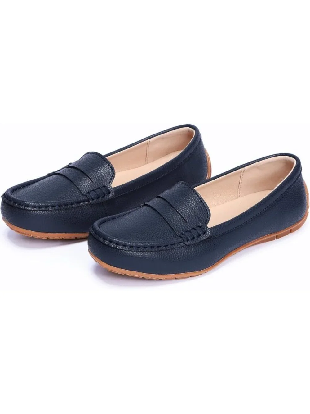 Women's Red Leather Penny Loafers Comfortable Lightweight Slip On Casual Shoes